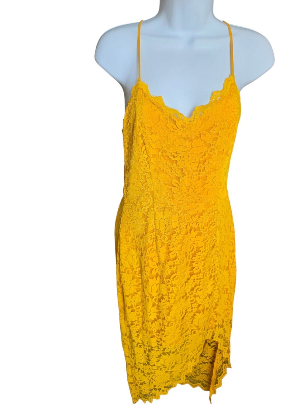 VICI Collection Picturesque Lace Midi Dress - Yellow - Size M